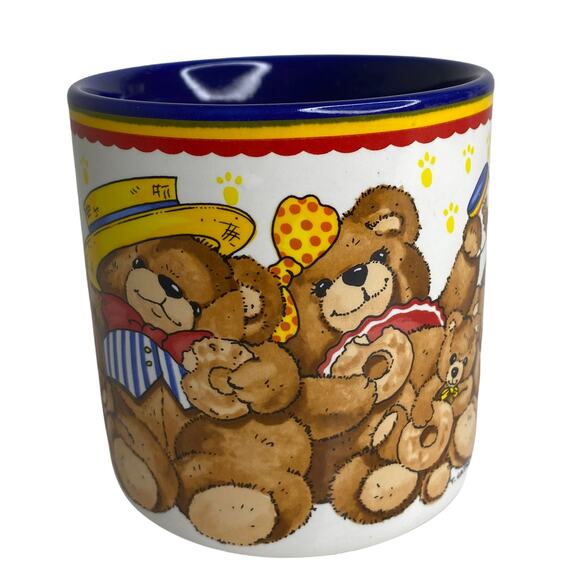 Vintage Potpourri Press Mug 1987 Teddy Bears Eating Donuts Marvelous Mugs - Picture 1 of 5